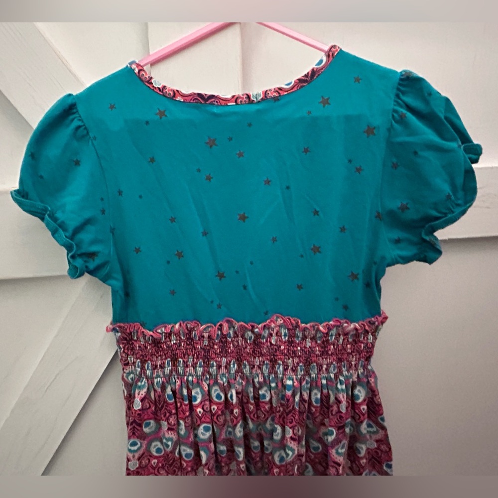 Matilda Jane Teal, Coral, & Yellow Smocked Sundress with Puff Cap Sleeves- Sz 8 - Picture 10 of 16